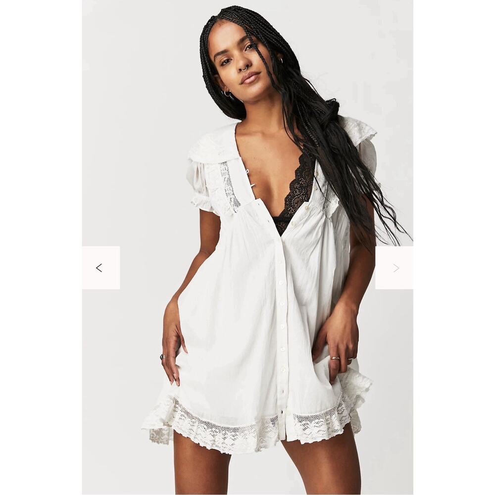 Free People Sunkissed Mini Dress Women's Size Medium 100% Cotton Ivory